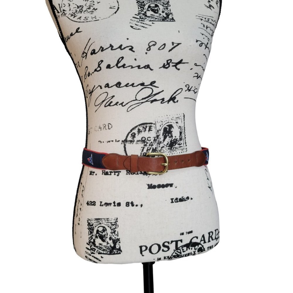 Leather Man Belt Ltd. Handmade In Essex CT Blue Nautical Flag - Size 28